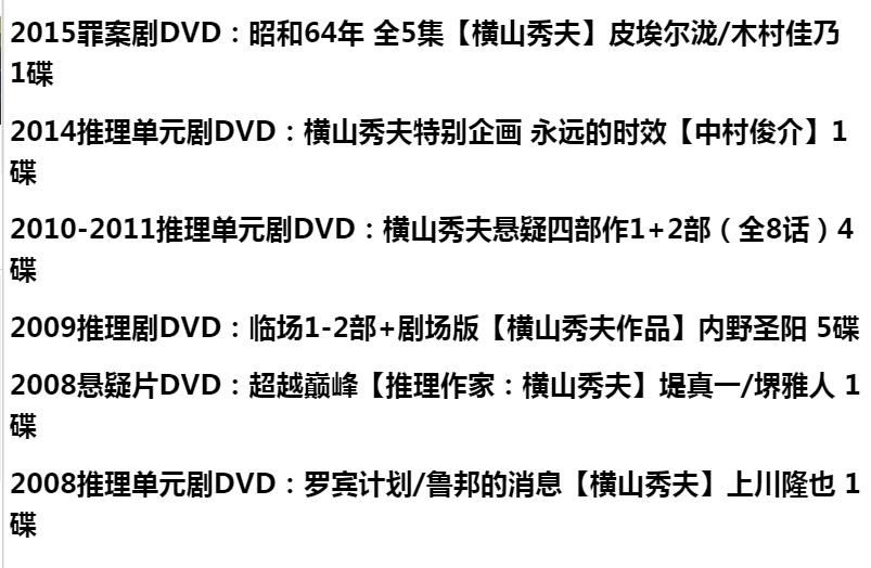 新日本懸疑DVD：推理小說家：橫山秀夫16部電視劇+單元劇合集24碟