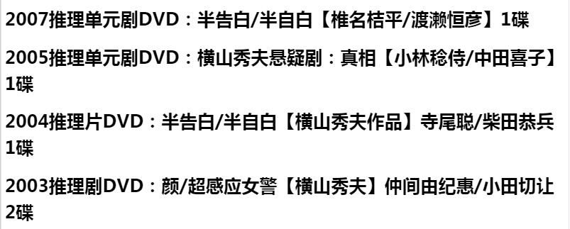 新日本懸疑DVD：推理小說家：橫山秀夫16部電視劇+單元劇合集24碟