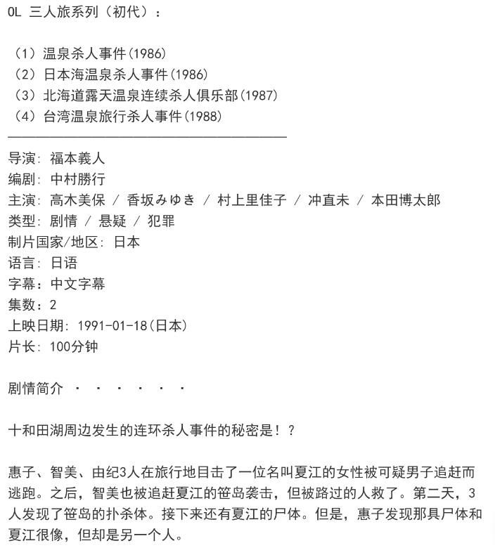 日本推理劇DVD：OL 三人旅行推理系列 12部【日語中字】12碟